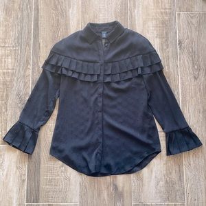 {Chico’s Black Label} Ruffle Swiss Dot Blouse | black xs